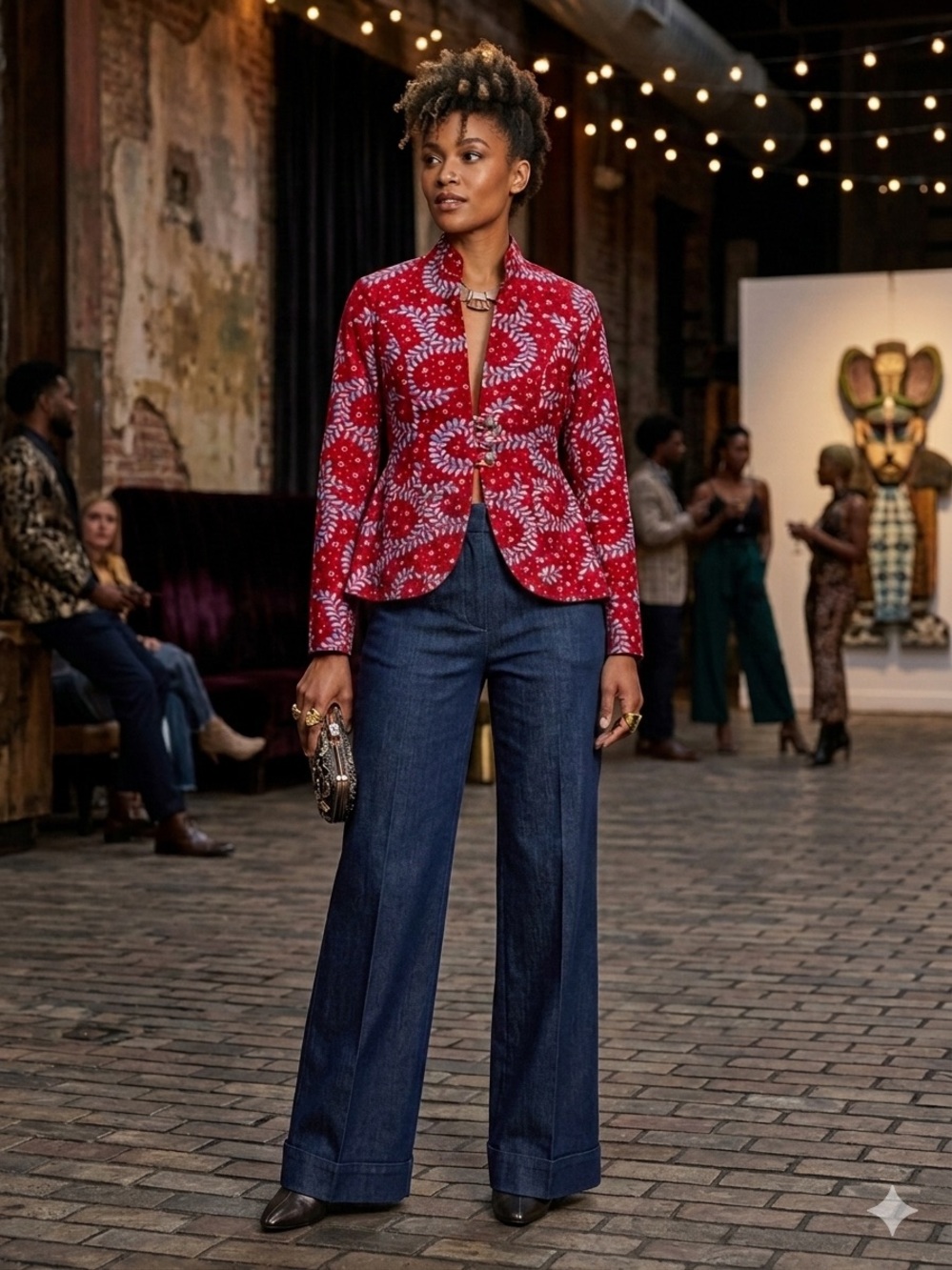 Red cotton print peplum blazer